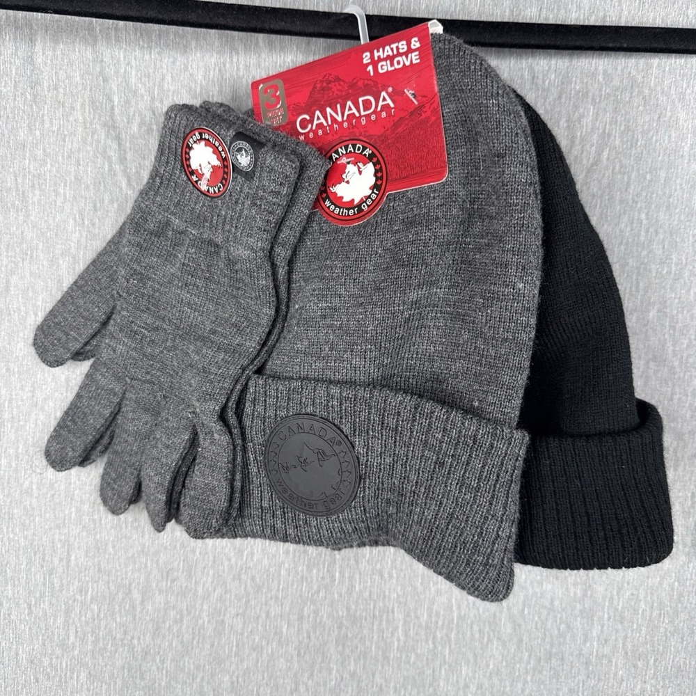 Canada Weather Gear 2 Pack Beanie Hats New With Tags - Black, Light Gray